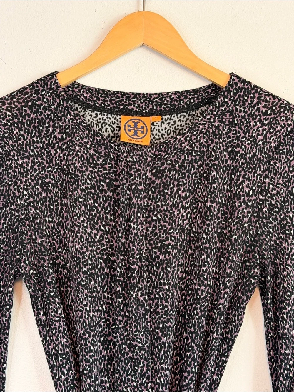 Tory Burch Leopard Print Long-Sleeve Belted Sheath Dress Purple Women’s Size XS
